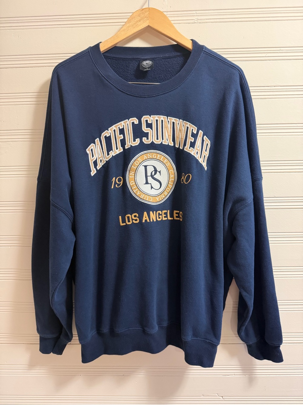PacSun Los Angeles Navy Embroidered Collegiate Crewneck Sweatshirt Y2K L